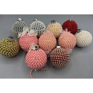 Vtg Set Of 11 Assorted Color Decorative Beaded Christmas Ornaments